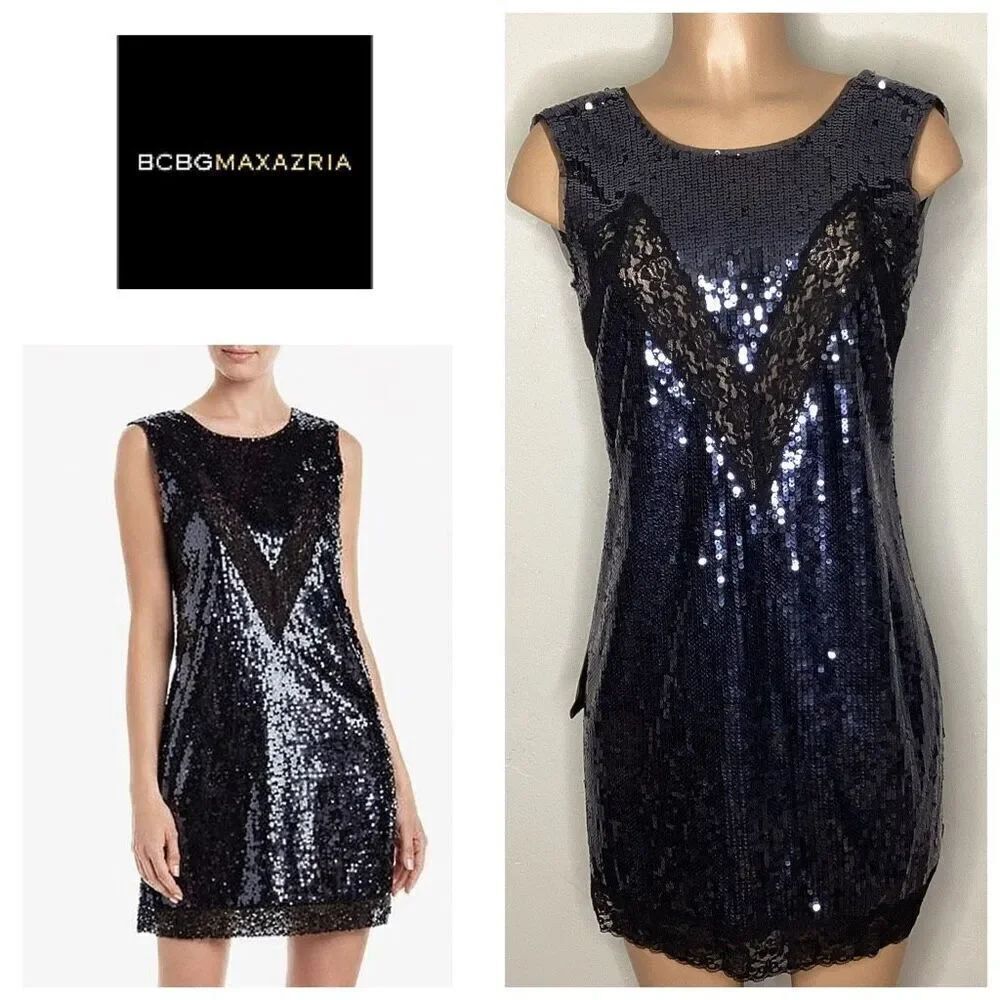 New. BCBGMaxazria navy and black sequin dress. Small. Retails $338